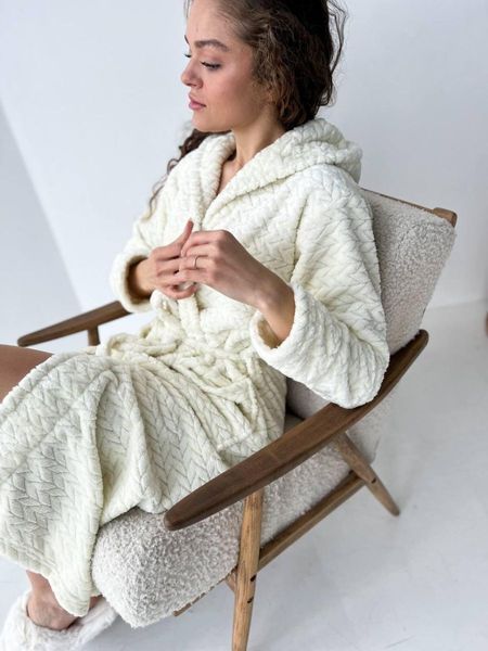 Махровий білий халат з орнаментом колосок DO2591/3-XL фото