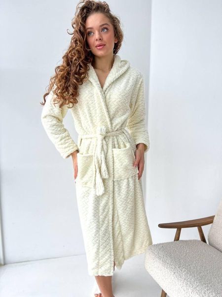Махровий білий халат з орнаментом колосок DO2591/3-XL фото